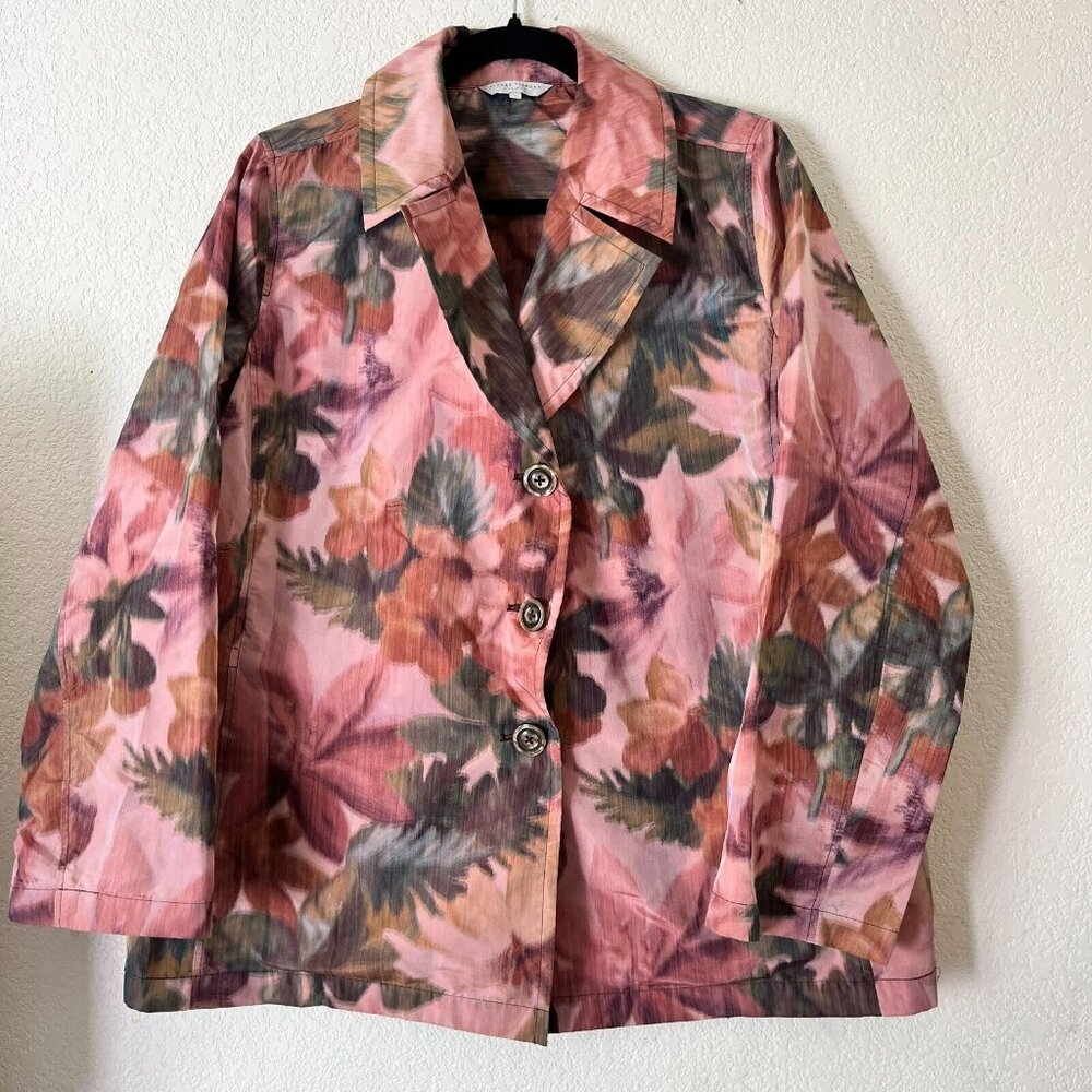 Audrey Talbott Carmel Womens L Pink Floral 3 Button Business Casual Blazer